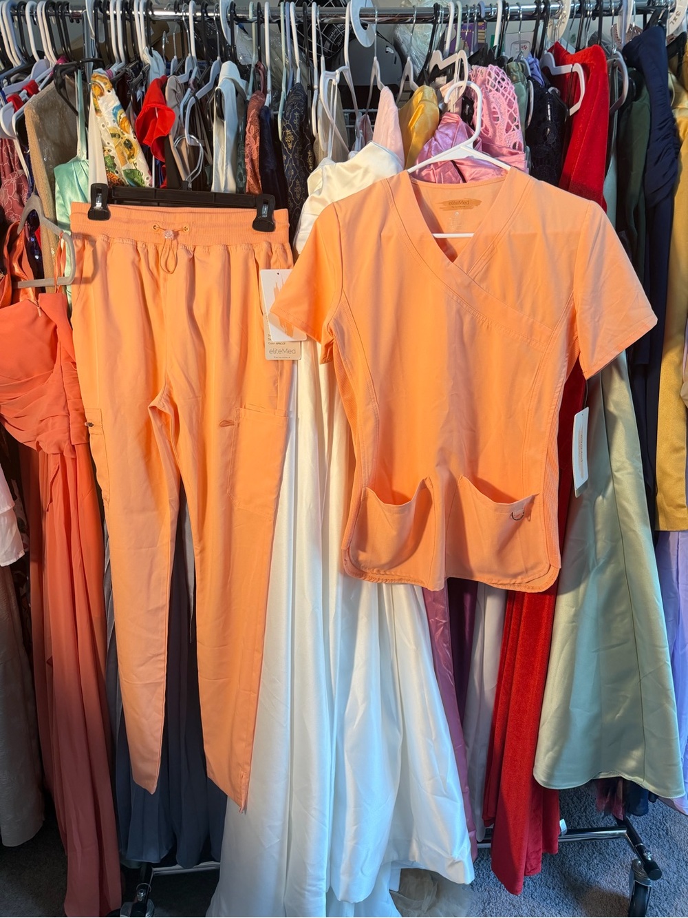 Women's Scrub Set - Peach V-Neck Top & Drawstring Pants
